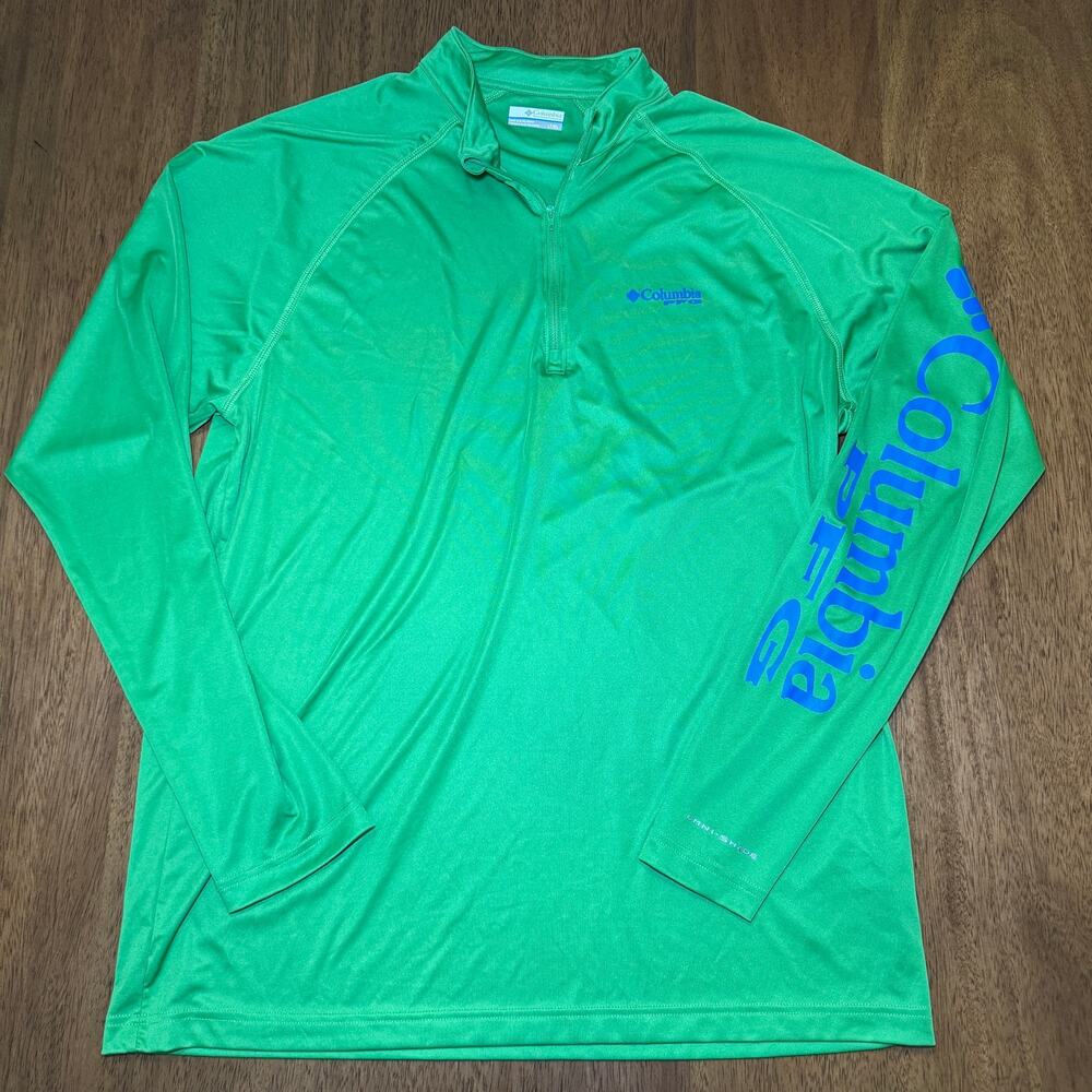 Columbia PFG Mens Large Tall Green Quarter Zip Fishing Shirt Long Sleeve